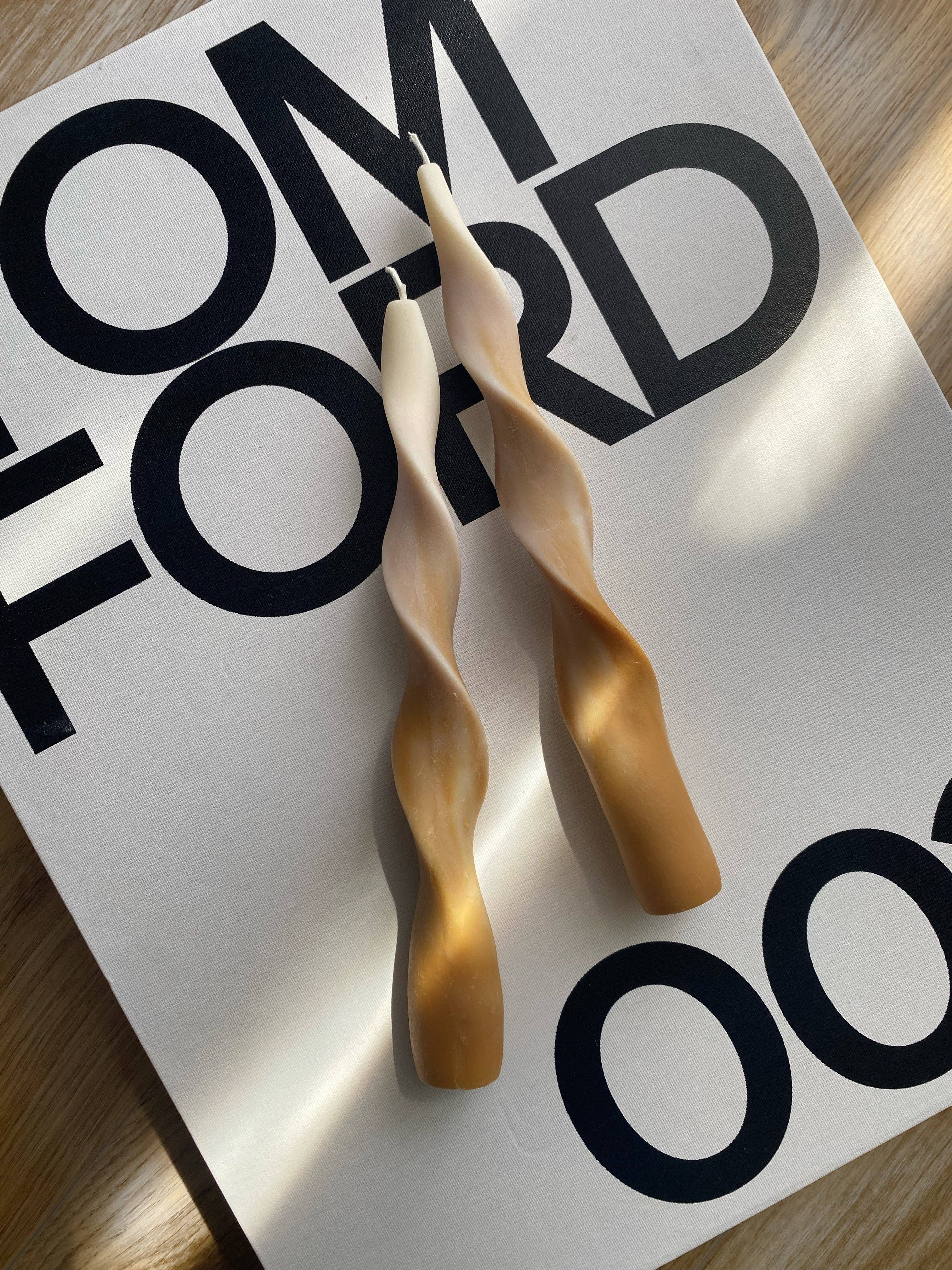 SoieLondon - Wholesale Tapered Candle/Candlestick - Iced Coffee Ribbon Candle sticks Set. Vegan, soy.2