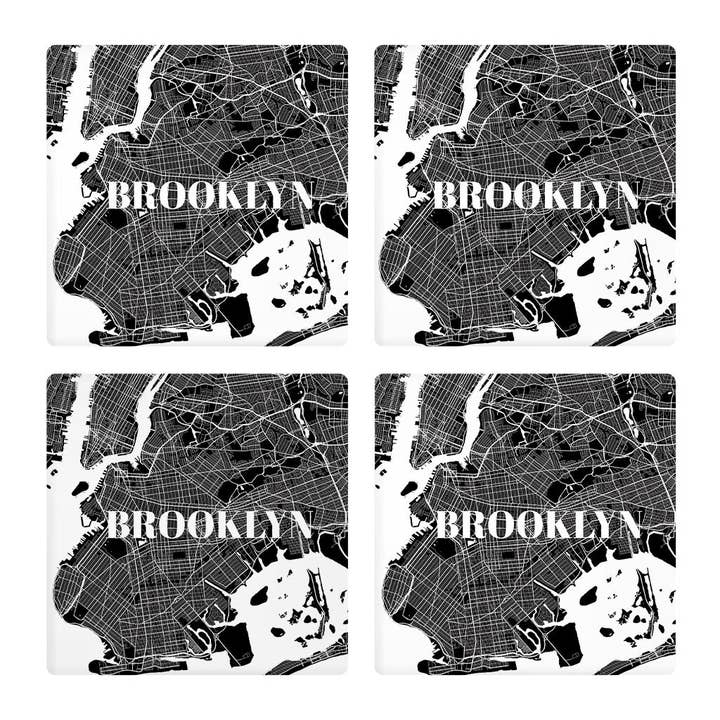 Minimalistic B&W New York Brooklyn Map| Absorbent Coasters | Set of 4 | Min 2 for wholesale by Love Local