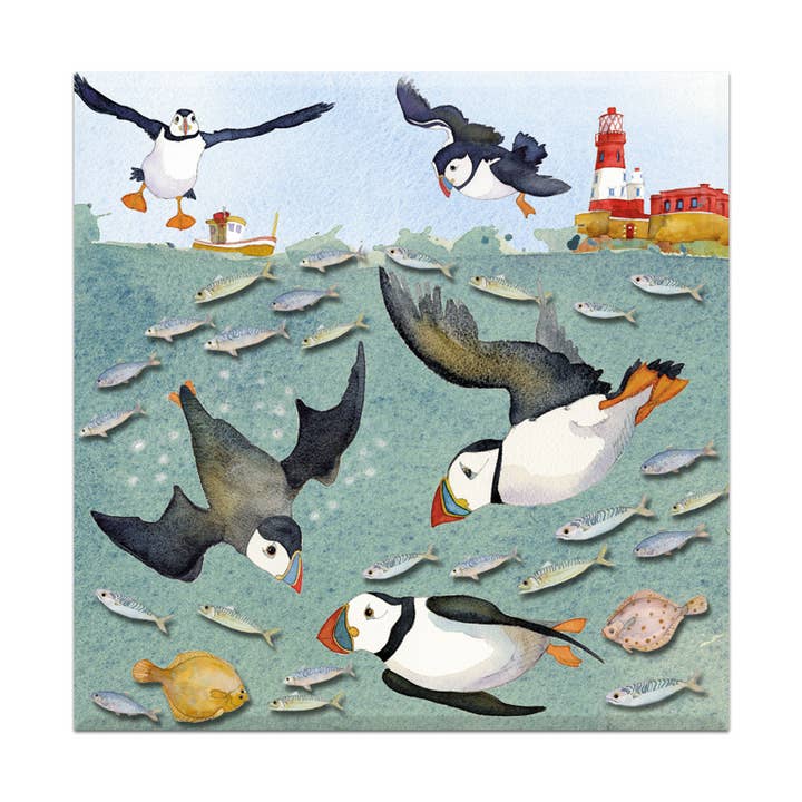 Diving Puffins Magnet for wholesale by Emma Ball Ltd