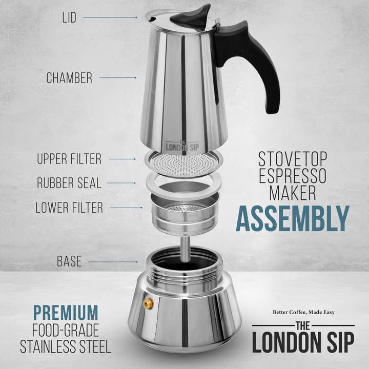 Kitchen Supply - Wholesale Espresso Maker - London Sip Stainless Steel Espresso Maker 3-cup, Silver4