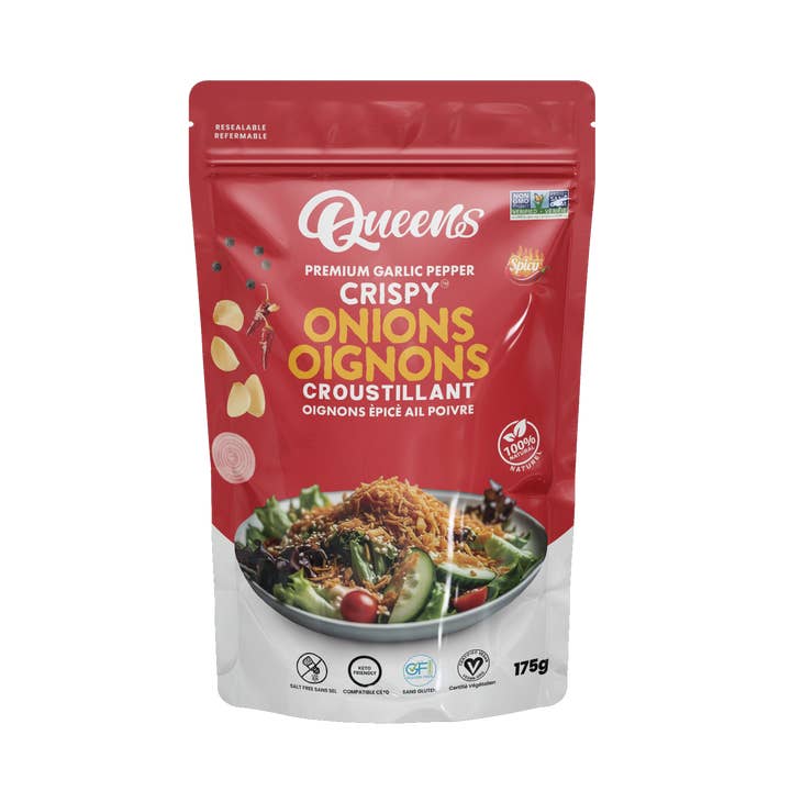 Queens Premium Spicy Garlic Pepper Crispy Onions for wholesale by Queens Premium