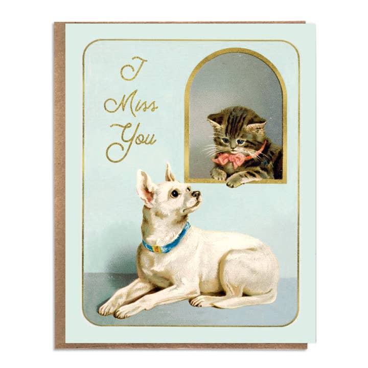 Ik mis je hond en kat; Leuke vriendschapskaart: vintage stijl voor wholesale door A Zillion Dollars