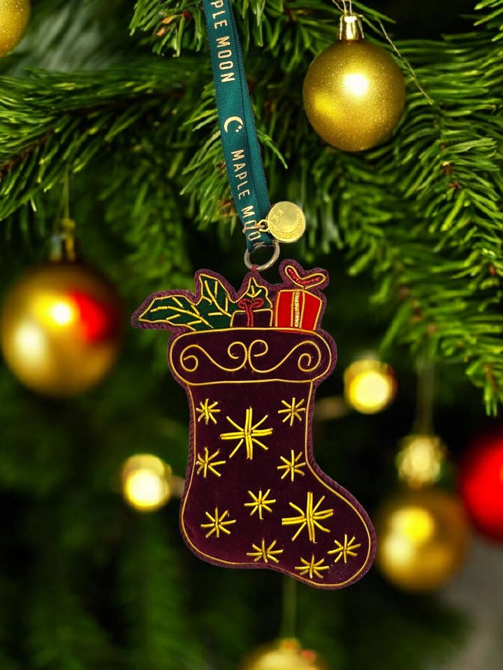 Felt and Fabric Velvet Beaded Stocking for wholesale by Maple Moon Gifts