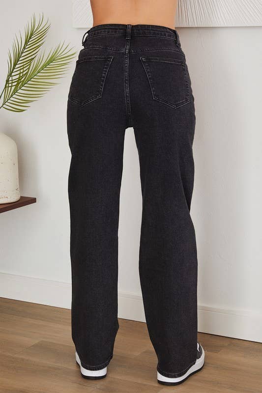 Denim Nero JEANS A VITA ALTA A GAMBA DRITTA (LM06) in vendita all'ingrosso su Faire2