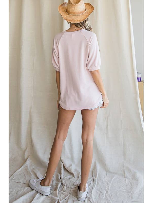 7th Ray - Wholesale Tunic - Women's - Solid Knit V-Seam Raglan Short Sleeve Top T3979