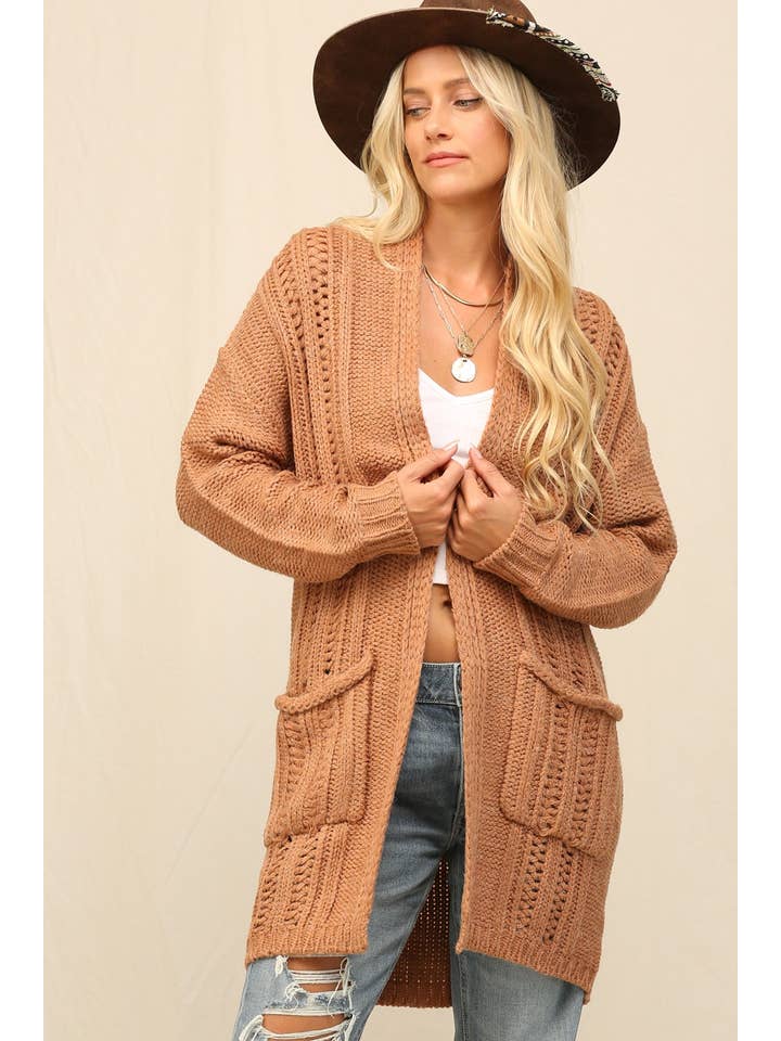 KyeMi - Vente Cardigan – femme - Long cardigan en maille douce avec poche latérale7