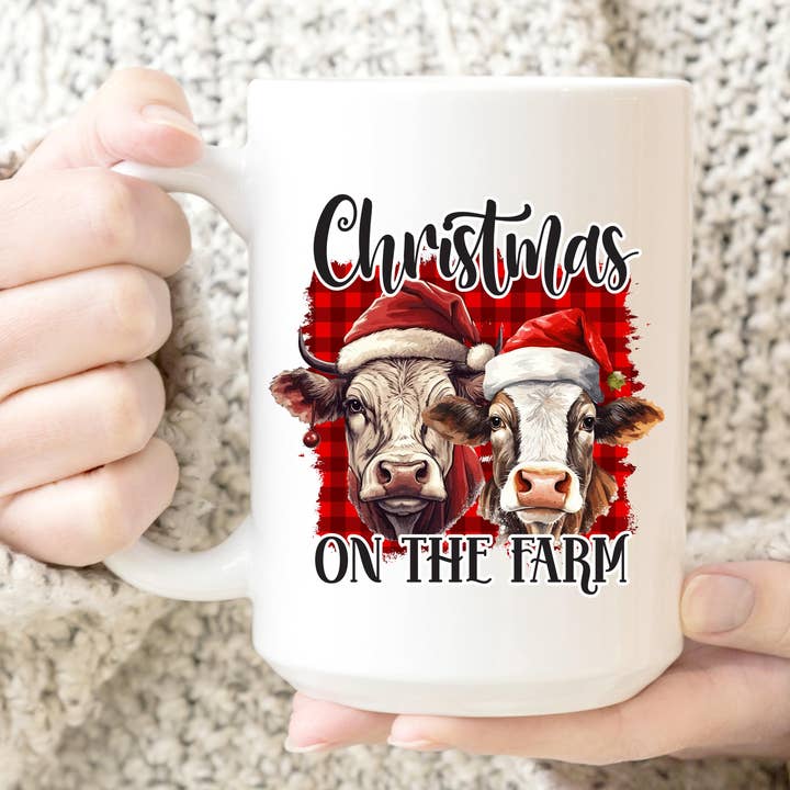 Christmas on Farm Coffee Mug, Christmas Cow, Farm Coffee Mug for wholesale by Hm Mugs