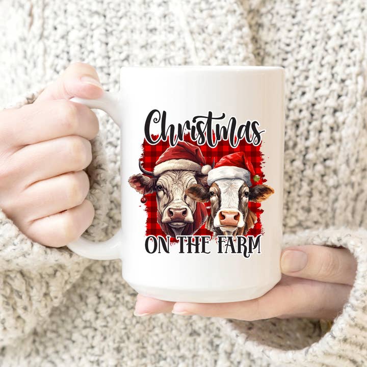 Kaffeetasse „Weihnachten auf dem Bauernhof“, „Weihnachtskuh“, Kaffeetasse vom Bauernhof für den Großhandel von Hm Mugs