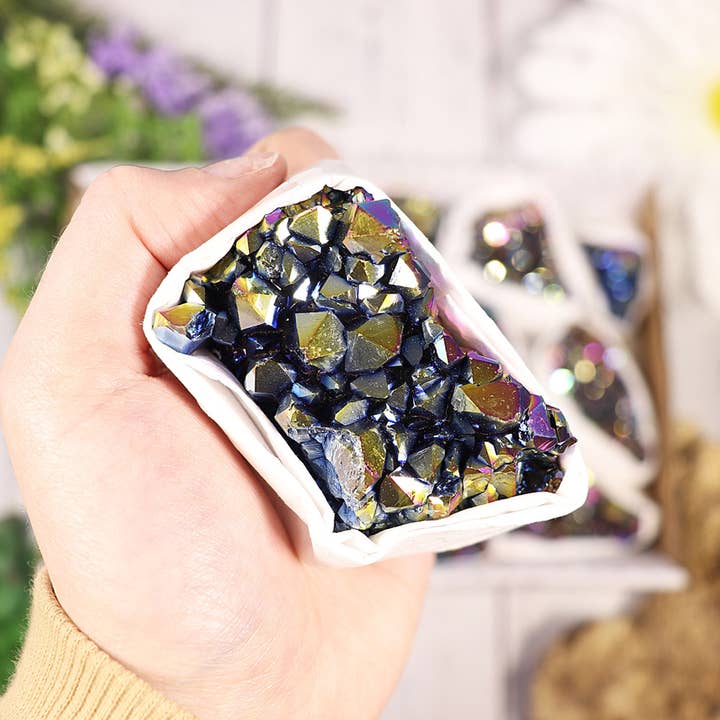 Natures Artifacts Inc - Wholesale Spiritual Stone/Crystal - Titanium Rainbow Amethyst Clusters Flat3