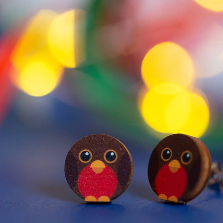 Round Robins - eco friendly wooden stud earrings for wholesale by Hey There Munchquin