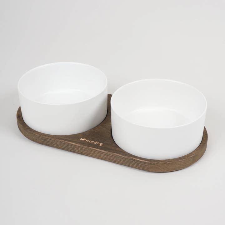 Nordog - Wholesale Pet Bowl - Cat/Dog - Barcelona Double Dog Bowl (smoked oak, white)0
