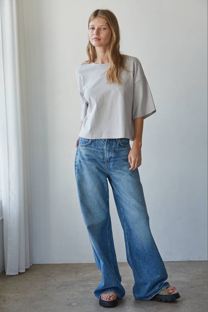 By Together - Wholesale Knit Top - Women's - L8688 | Knit Cotton Crew Neck Drop Shoulder Short Sleeve Top5