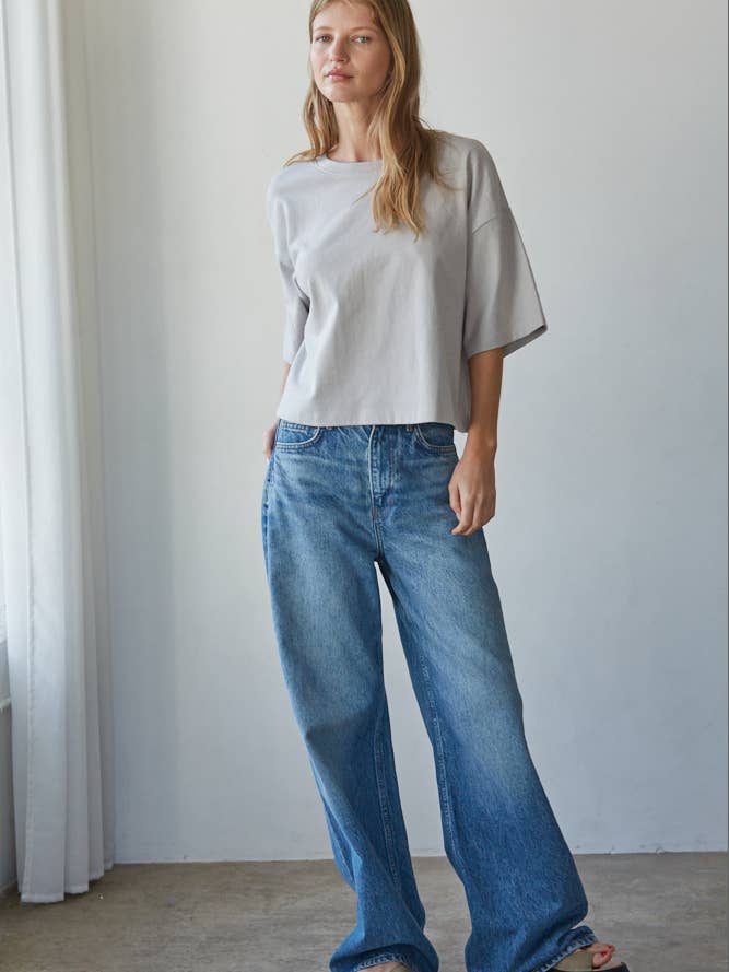 By Together - Wholesale Knit Top - Women's - L8688 | Knit Cotton Crew Neck Drop Shoulder Short Sleeve Top5