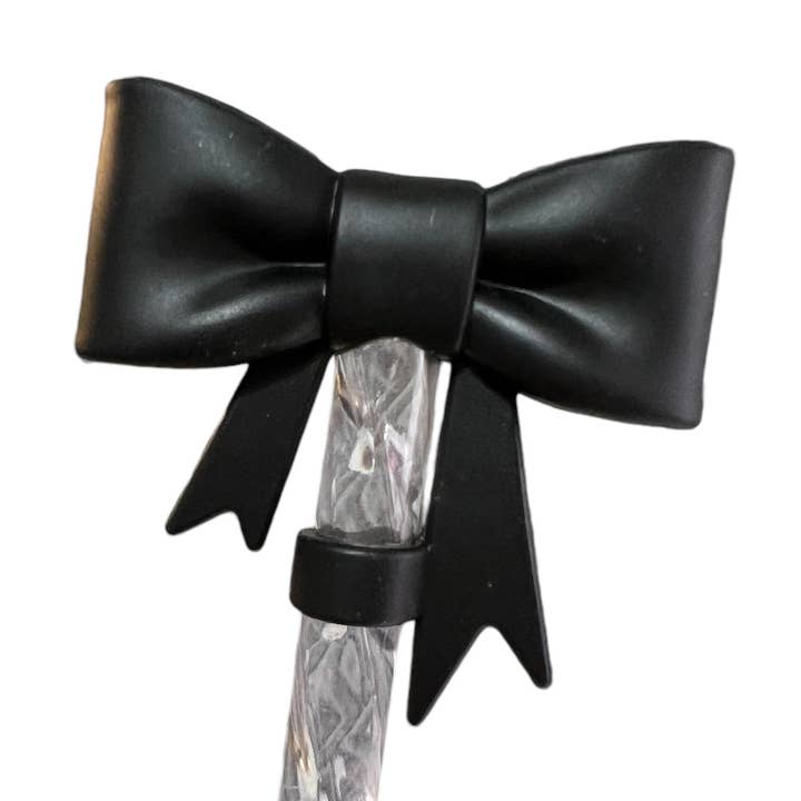 Olive Lane Accessories - Wholesale Drinking Straw - Black Large Bow Silicone Straw Topper 10mm0