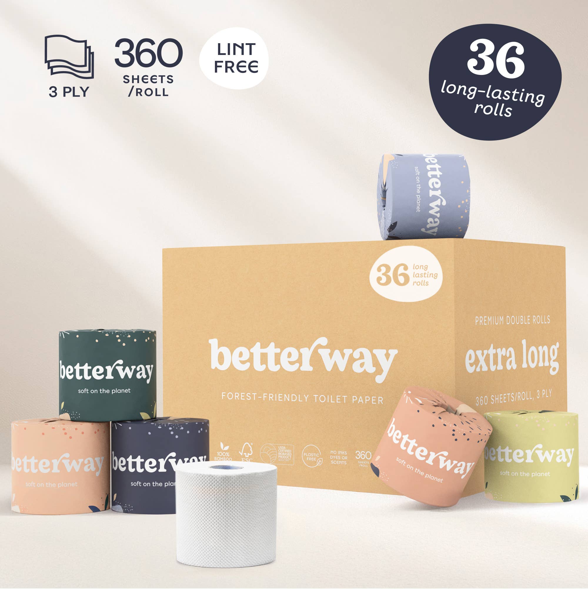 Betterway - Wholesale Wc-papier - Bamboe toiletpapier pallet - 36 rollen per doos6