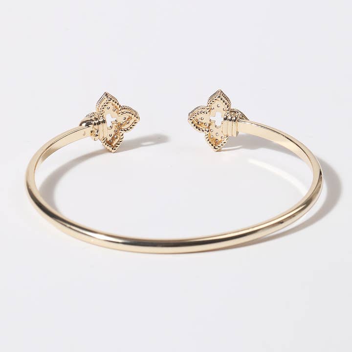 G CZ Four Leaf Clover Gold Plated Cuff Bangle for wholesale on Faire