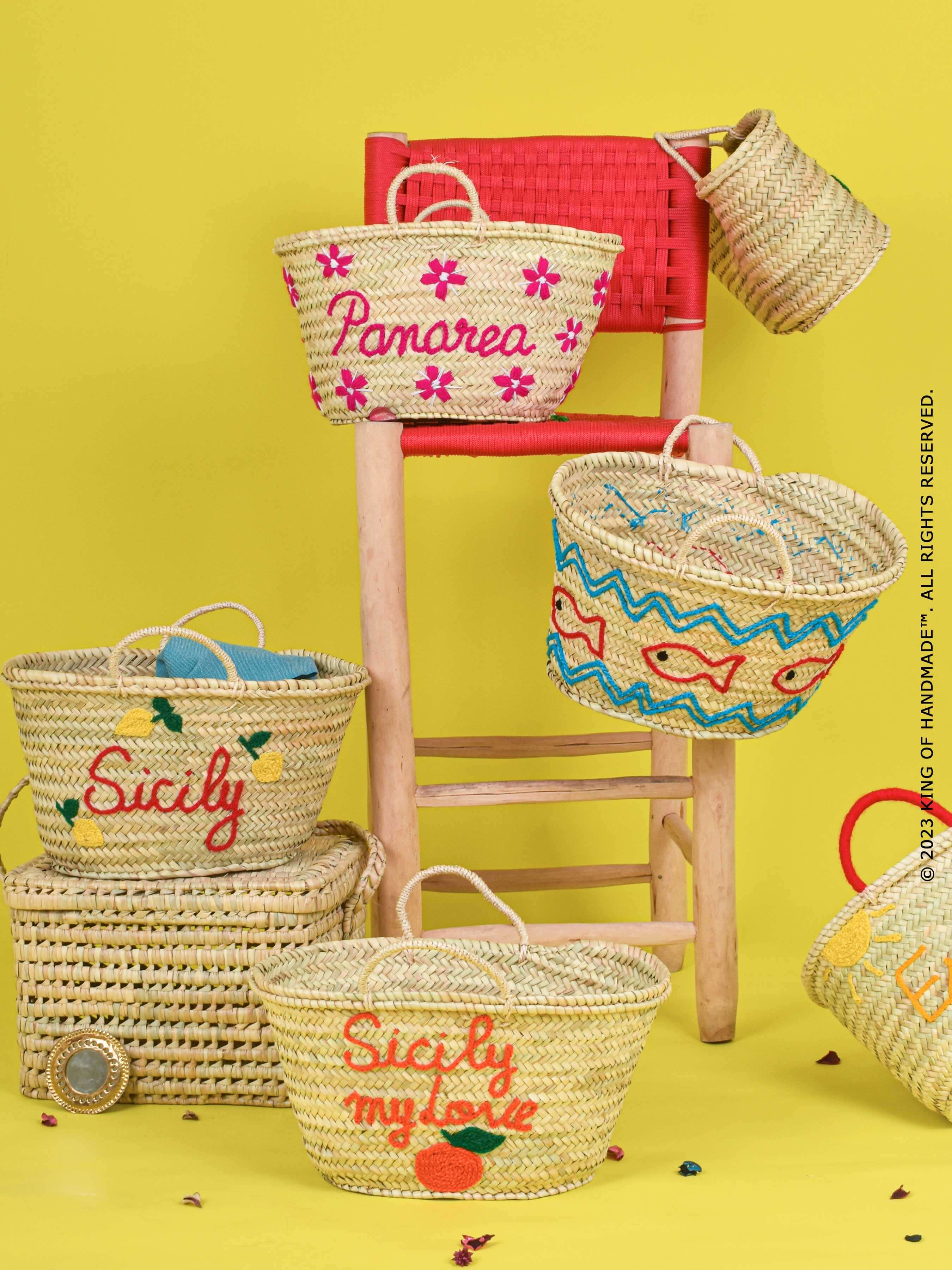 King Of Handmade – Saco de praia por atacado – Bolsa de Verão com Motivo - Tote de Praia Única - Cesto de palha14