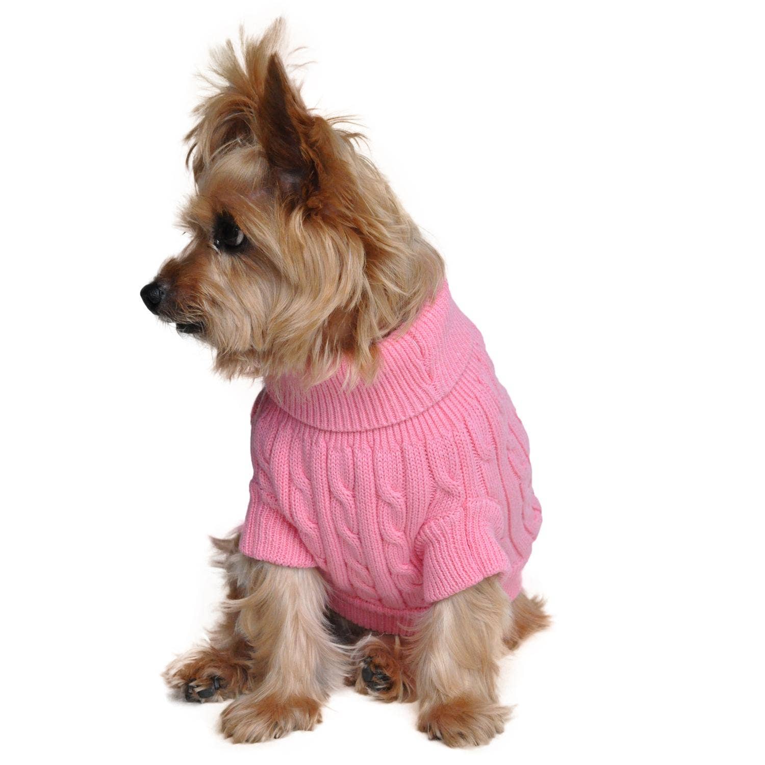 Doggie Design – Großhandel Haustier-Pullover – Hund – Hundepullover aus gekämmter Baumwolle mit Zopfmuster, Bonbonrosa2