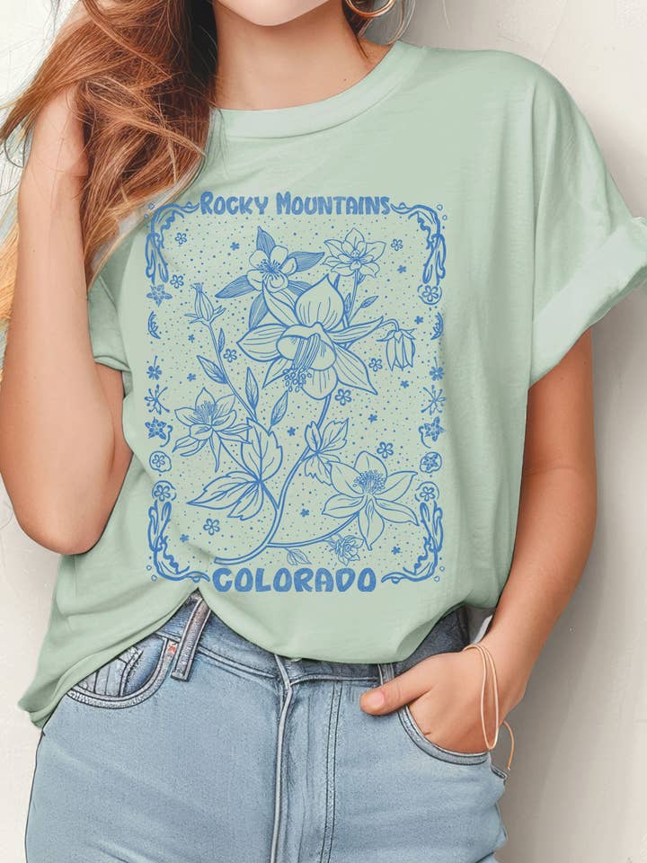 ROCKY MOUNTAINS COLORADO AKELEI BLOEM GRAFISCHE T-SHIRTS voor wholesale door Rustee Clothing