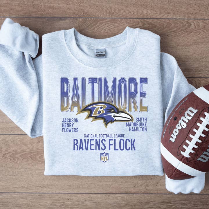 Baltimore Ravens Flock Graphic Tee/Crew for wholesale by H+P Wholesale