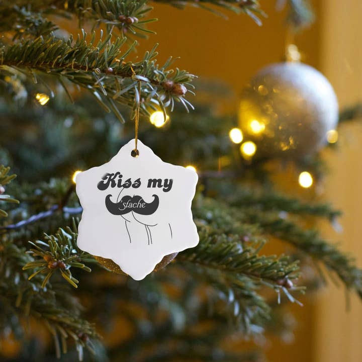 3dRose - Vente Objets de décoration - 3dRose, Drôle Embrasse ma moustache humour - Moustache noire et blanche jeu de mots amusant calembour blague coquine, Ornement13