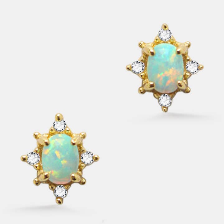 Tiny Vintage Opal Star Stud Earrings in 925 Sterling Silver for wholesale by Perimade & Co. LLC