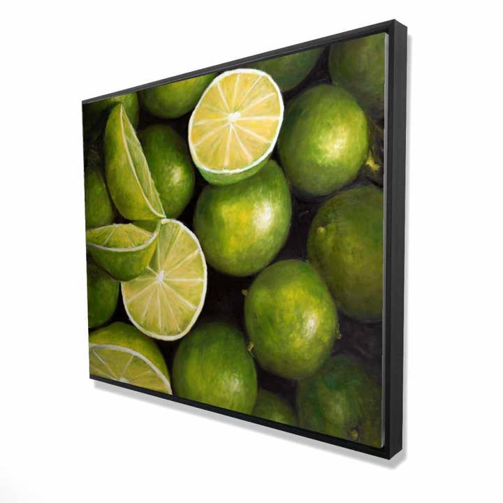 Basket of Limes Framed Canvas | Food Kitchen Home Decor Art for wholesale by BEGIN HOME DECOR