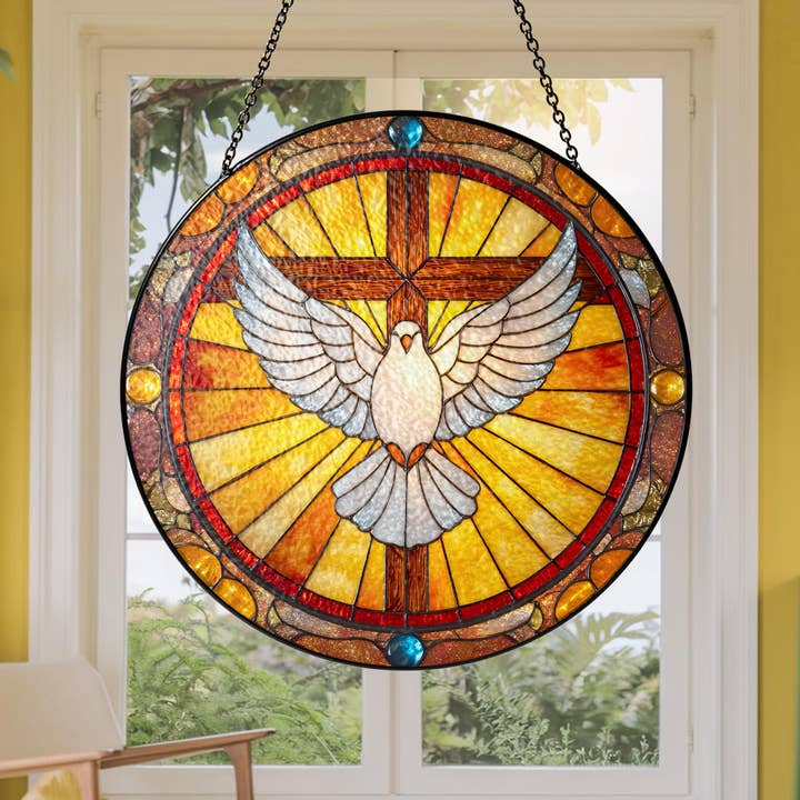TMLECOM LTD - Wholesale Suncatcher - Holy Spirit Dove Stained Glass Suncatcher, Cross Ornament4