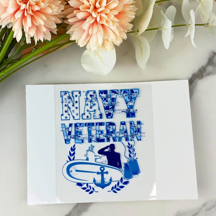 Autocollant UV DTF de 4 po pour vétéran de la marine pour la vente par HKS Custom Designs