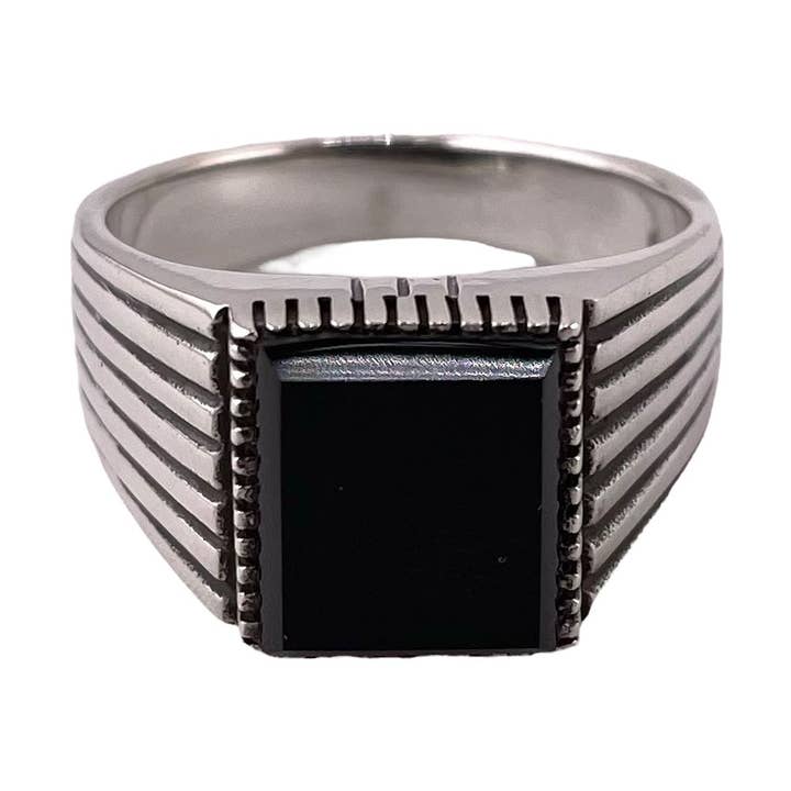 Anel em Pedra Quadrada Onyx Preto Prata de 1ª Lei por atacado de Select Lines