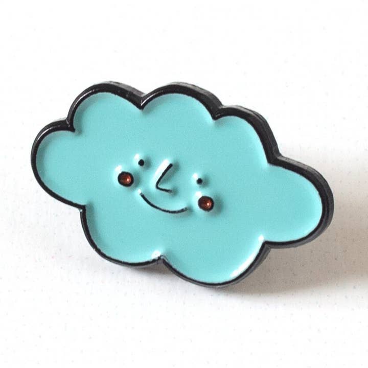 Cheerful Cloud Enamel Pin for wholesale by RippleSplash Studio