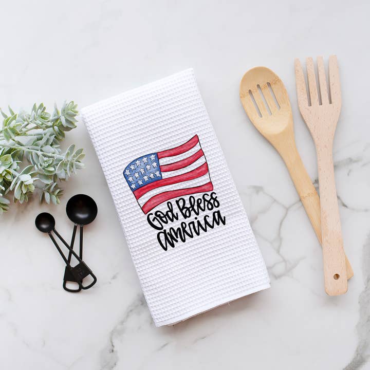 God Bless America 4th July Towel, Patriotic Flag Decor for wholesale by Canary Road