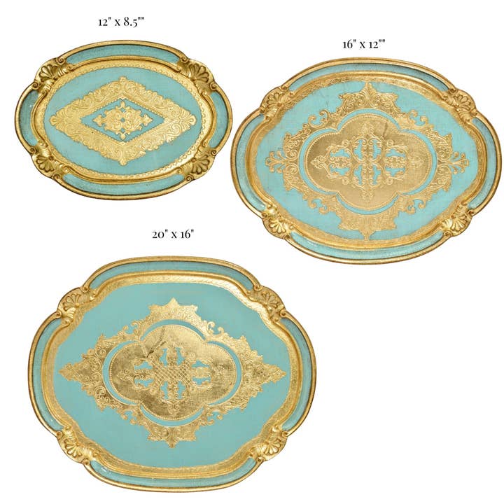 Via Graceffo - Wholesale Decorative Tray - Florentine Carved Wood Oval Tray, Multiple colors and sizes