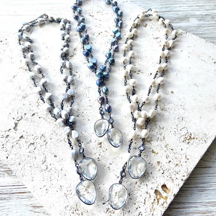 Pearl wrap necklace boutique salon gallery unique jewelry for wholesale by VB&CO Designs Handmade Jewelry