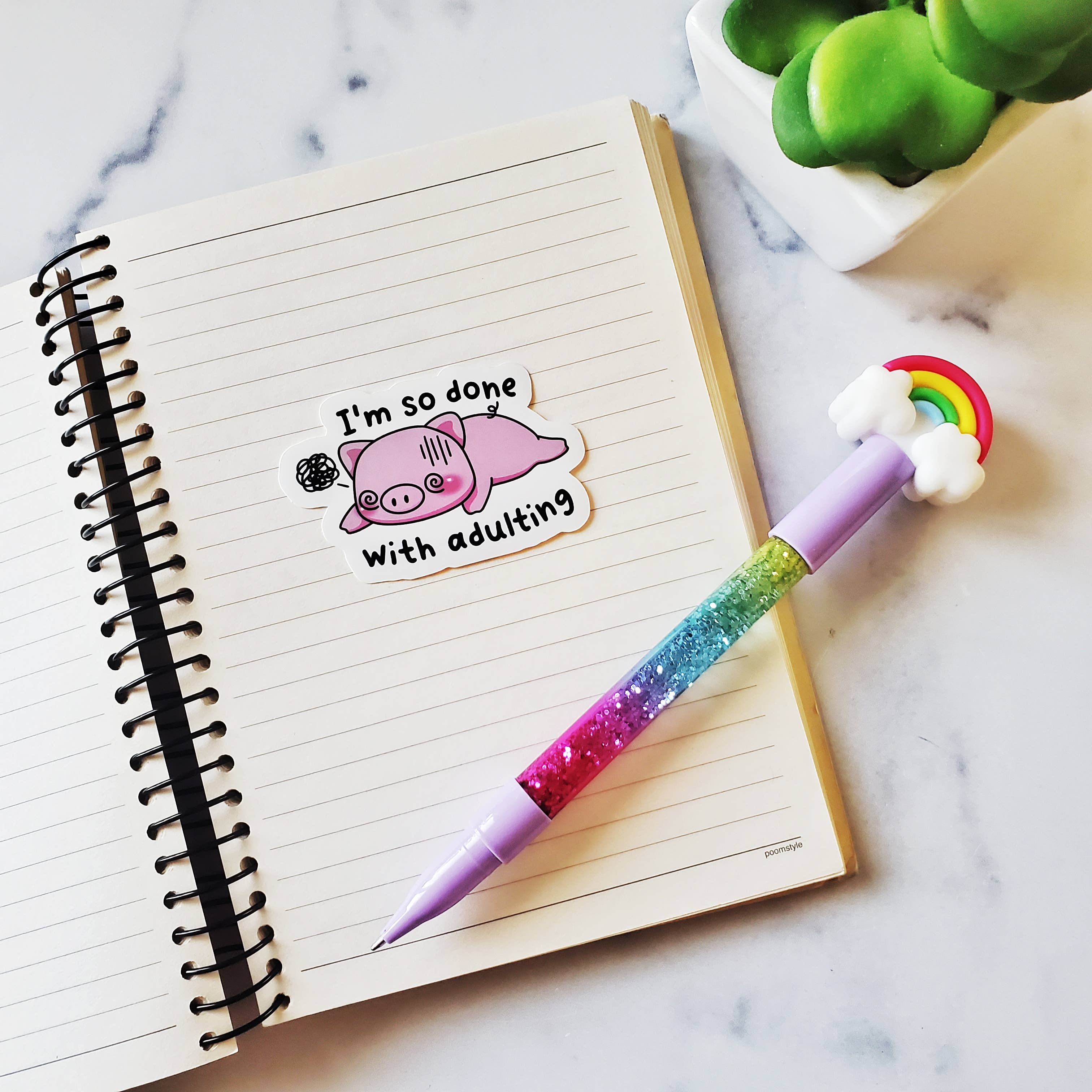 Muijistudio - Wholesale Sticker - Done Adulting Piggy Sticker, Funny sticker, job humor1