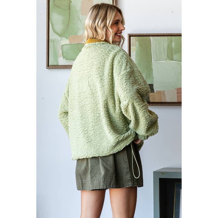 Veveret - Wholesale Knit Top - Women's - Texture Sherpa Half Zip-Up Top