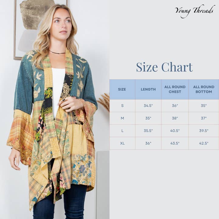 Young Threads - Wholesale Kimono - Women's - Western Boho Chic: Motif Embroidered Denim Long Shrug (NEW)6