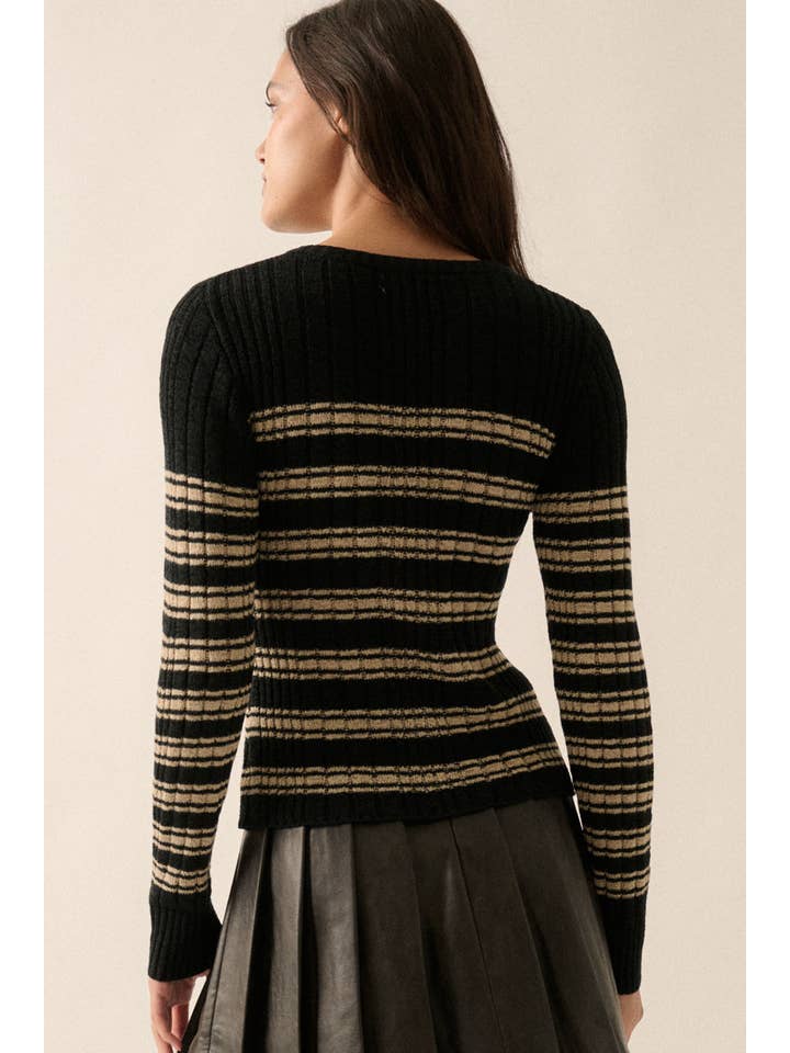 Promesa USA - Wholesale Knit Top - Women's - Striped Buttoned Rib-Knit Top5