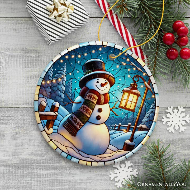 OrnamentallyYou - Wholesale Ornament - Serene Lantern Light Snowman with Top Hat Christmas Ornament2