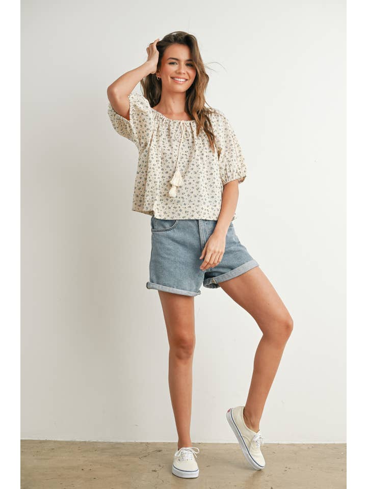 BUTTERMELON - Wholesale Blouse - Women's - Floral Puff Sleeve Top - BMT76879