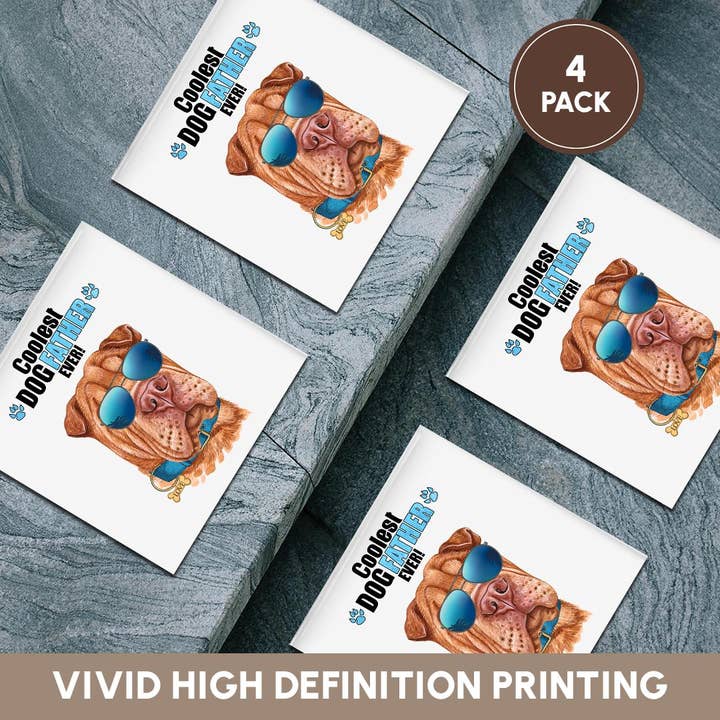 3dRose - Wholesale Coasters - 3dRose, Adorable Shar Pei Dog Looking Cool for Dad on Fathers Day, Coaster5