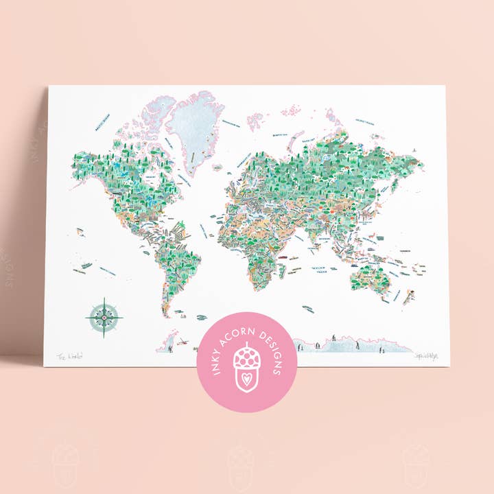 Inky Acorn Designs - Wholesale Art Print - World Map Art Print