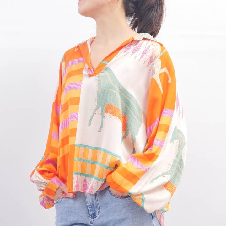 Fluid tunic with equestrian print KD7365VS-20 for wholesale by Cecile Wang