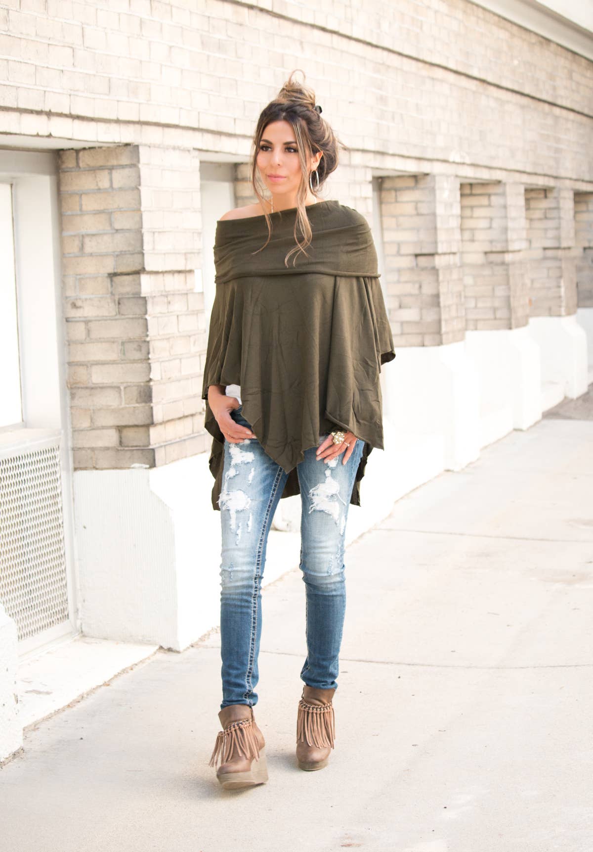 Hipster Row - Wholesale Poncho - Women's - Off-Shoulder Poncho3