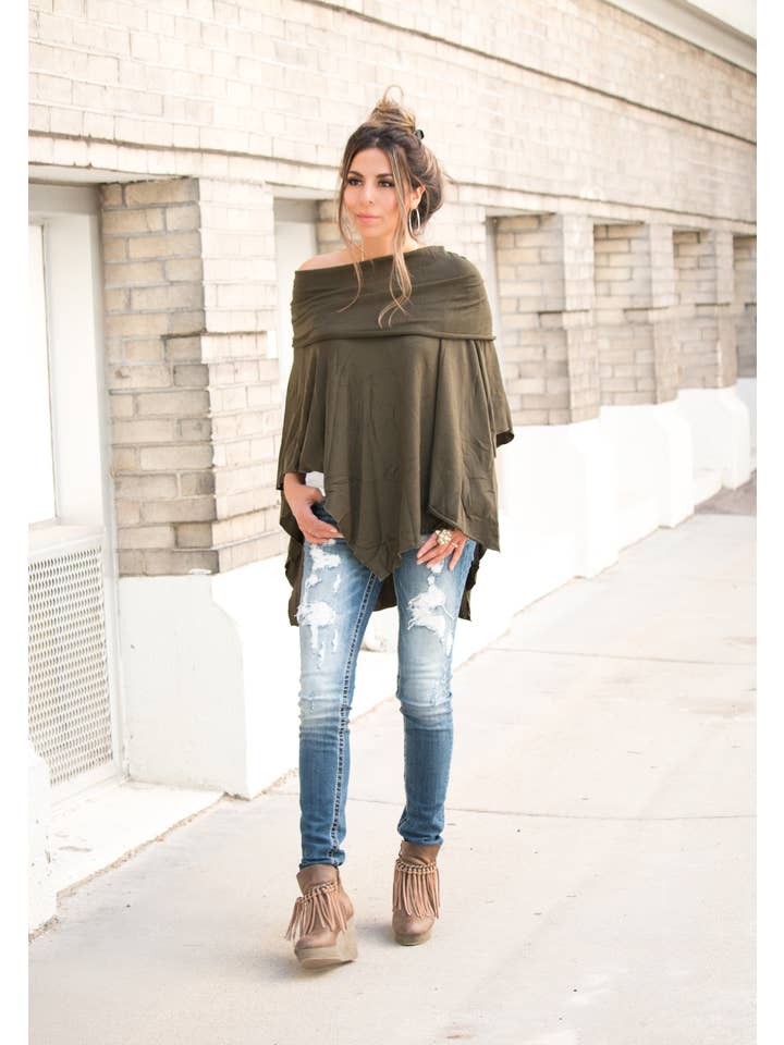Hipster Row - Wholesale Poncho - Women's - Off-Shoulder Poncho3