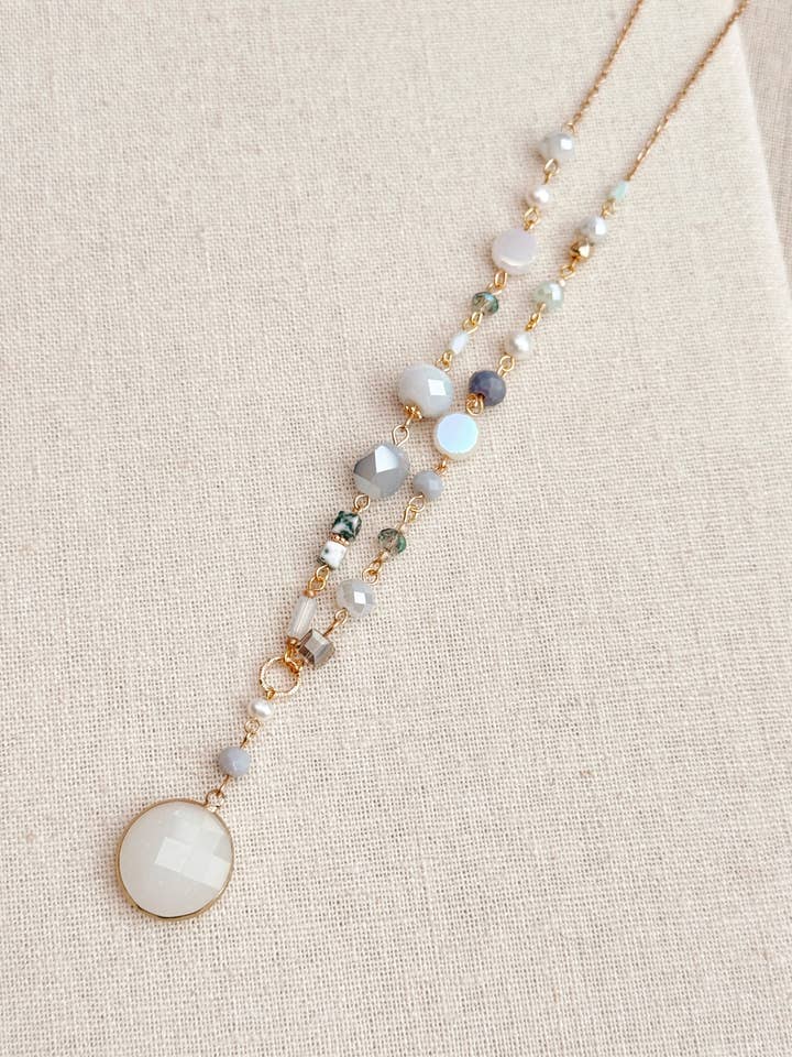 Gold Pearl & Agate Beaded Necklace for wholesale by Gracie Rose Designs