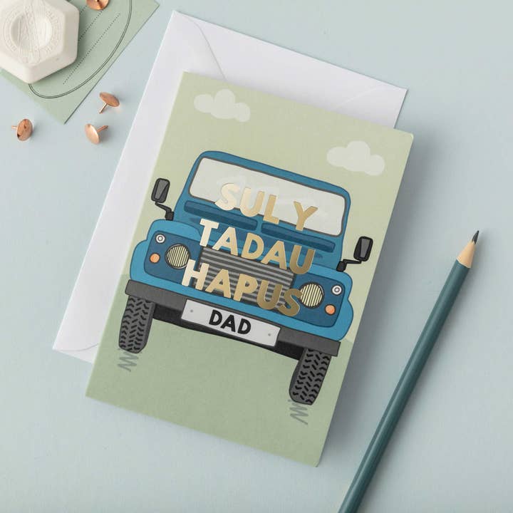 Welsh Father's Day card 'Sul y Tadau Hapus' for wholesale by Draenog