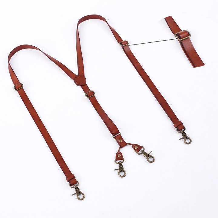 Marrón Tirantes de piel para hombre, diseño en forma de Y, ajustables, marrones, regalo de boda para padrinos de boda de venta al por mayor en Faire3