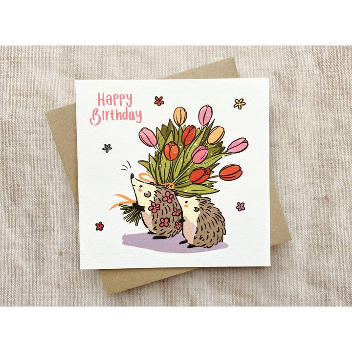 Tulips From Hedgehogs Birthday Card for wholesale by Lizey May