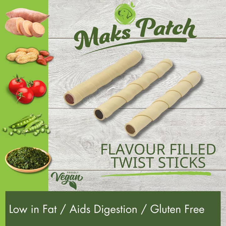 Miro & Makauri - Wholesale Pet Treats - Dog - MaksPatch Dog Treats. Flavour Filled Twist Sticks 110per box